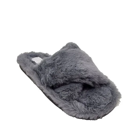 Ladies Shoes Grosby Invisible Crossover Grey Furry Slip on - Picture 2 of 6